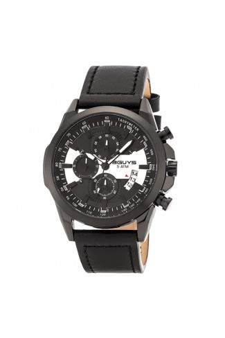 3G45002 Black Leather Strap Watch