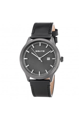 3G93001 Black Leather Strap Watch